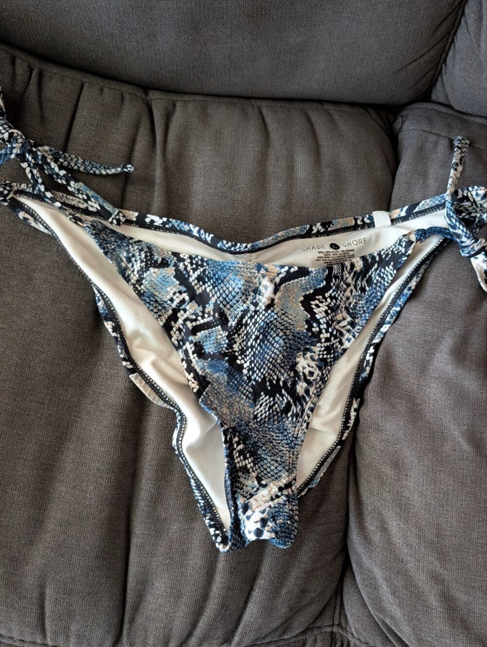 Shade & Shore Blue Snake-Print Side Tie Bikini Bottoms